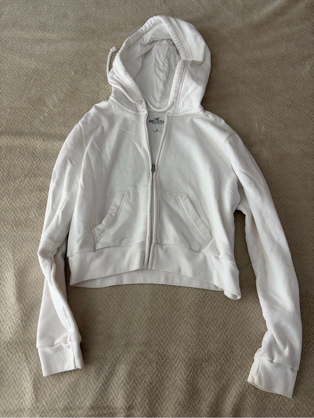 Hollister Cream Full-Zip Hoodie with Sherpa Lining